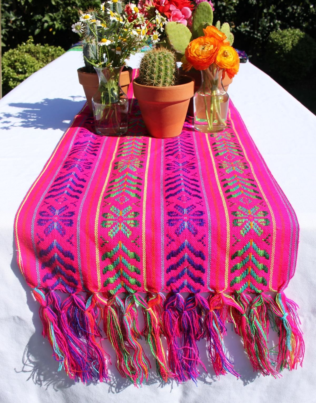 Del Mex Mexican Rebozo Table Runner, Soft Woven Fiesta Wedding Party Decor, 74" x 14" (Pink)