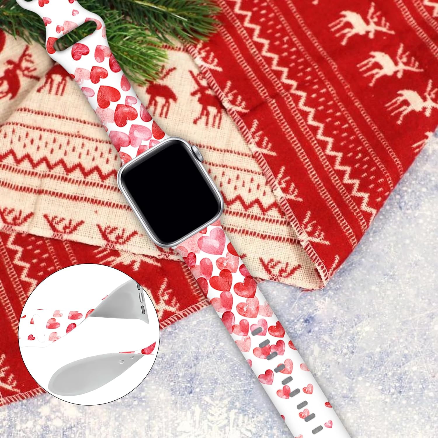 CRKMGS-Valentines Watch Band Love Heart Smartwatch Band Compatible with Watch 38mm 40mm 41mm Soft Silicone Strap Replacement for Series 9/8/7/6/5/4/3/2/1/SE