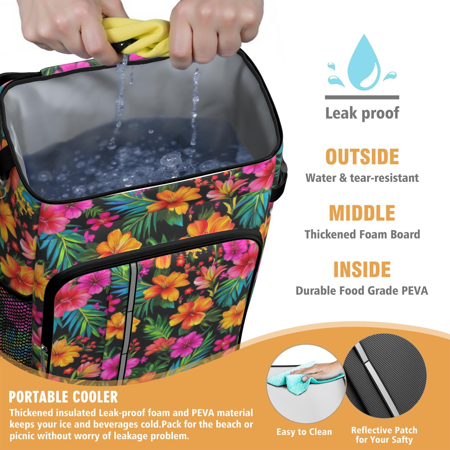 Travel Cooler Bag - Pioneer Flower Camping Beer Cooler Backpack with Bottle Opener- Waterproof Insulated Picnic Backpacks - Cooler Bag for Beach