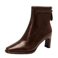 thumbnail image 2 of Women’s High Block Heel Back Zipper Ankle Booties, Elegant Dress Short Boots, Fashion Comfort Heeled Ankle Boots for Party Office Women Brown 7, 2 of 7