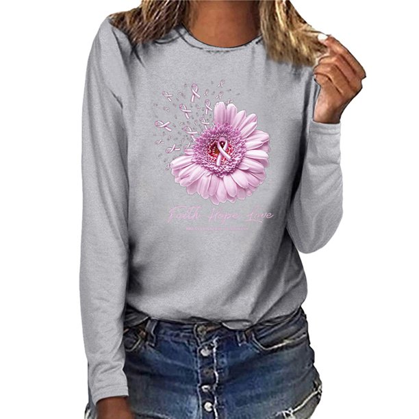 Puntoco Mujer Cáncer de mama top Casual Manga larga O-cuello Sudadera Pullover Blusa Puntoco Puntoco-4790