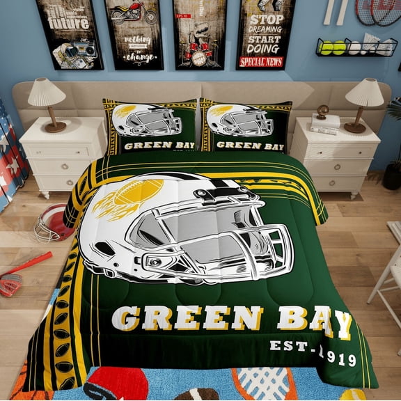 Erosebridal Soccer Bedding Twin Comforter Set for Teens, Eat Sleep Down Comforter, Football City Decor, Breathable 2 Pieces