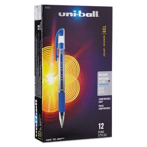 Uni-Ball UBC 0.7 mm Medium Blue Ink, Silver & Blue Barrel Signo GRIP Stick Gel Pen - 1 Dozen