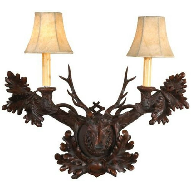 Wall Sconce Stag Head Deer 2Light Cast Resin Faux Leather Shade New