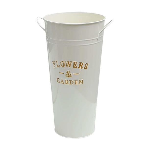 Jarrón de flores de metal francés decorativo con forma de cubo de hierro para arreglos florales. 40 cm de alto