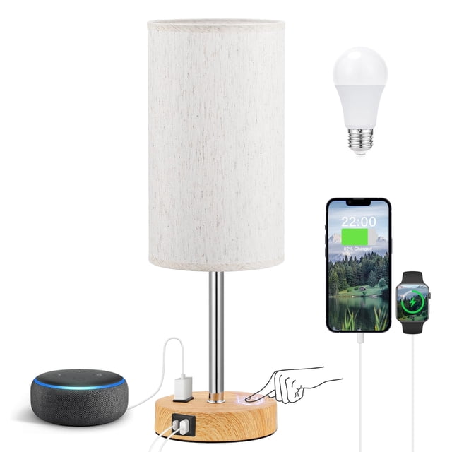 Lámpara de mesa Fenmzee Touch Cream, regulable en 3 direcciones con carga USB
