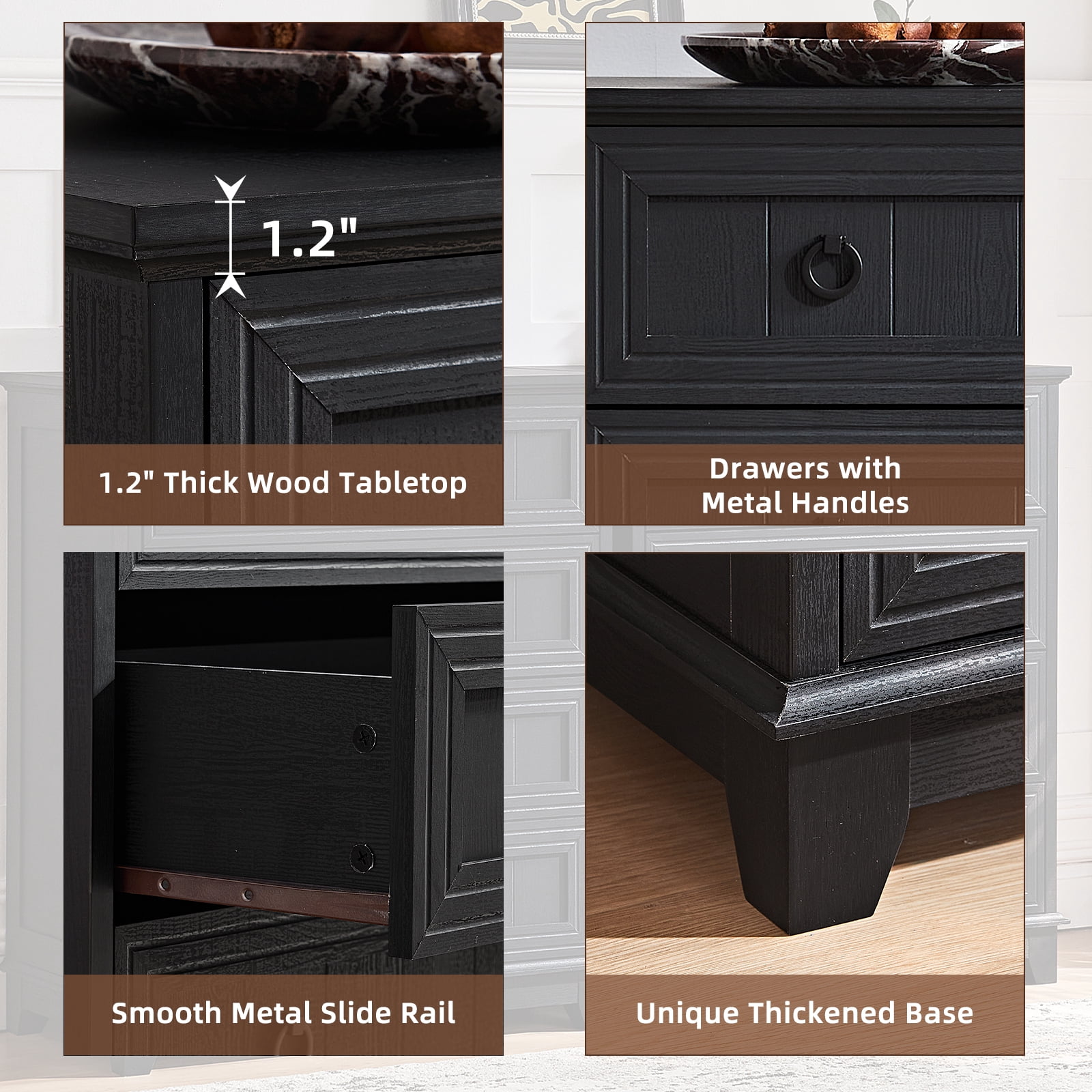 Joaxswe 4 Drawer Dresser for Bedroom, Black Tall Chest of Drawers Wood Storage Cabinet for Living Room, Hallway, Entryway, Guest Room