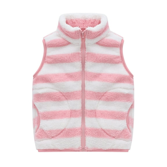 Kids Fuzzy Sherp1 Vest Girls Cute Warm Sleeveless Striped Waistcoat with Pockets Boys Winter Soft Comfy Fleece Gilet