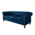 thumbnail image 2 of Home Design Kelso Velvet Rolled Arm Sofa with Deep Button Tufting, Nailhead Trim and Turned Legs, Blue, 2 of 6