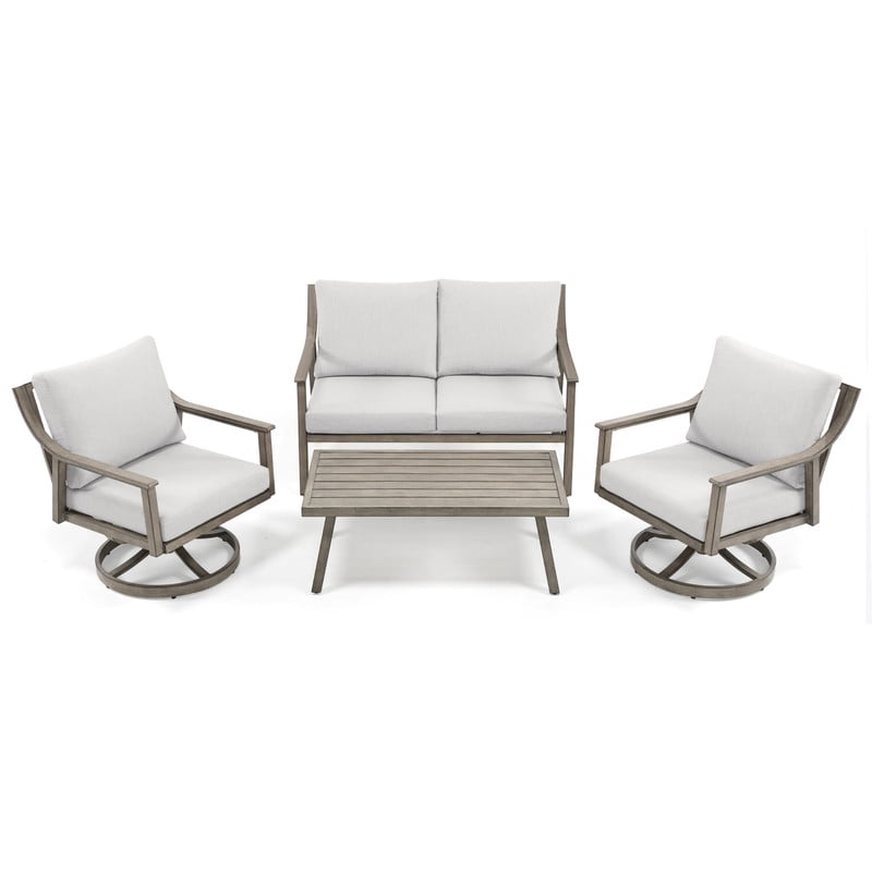 4-Piece Patio Furniture Set - Outdoor Aluminum Patio Conversation Set Includes 1 Loveseat, 2 Swivel Chairs, and 1 Coffee Table