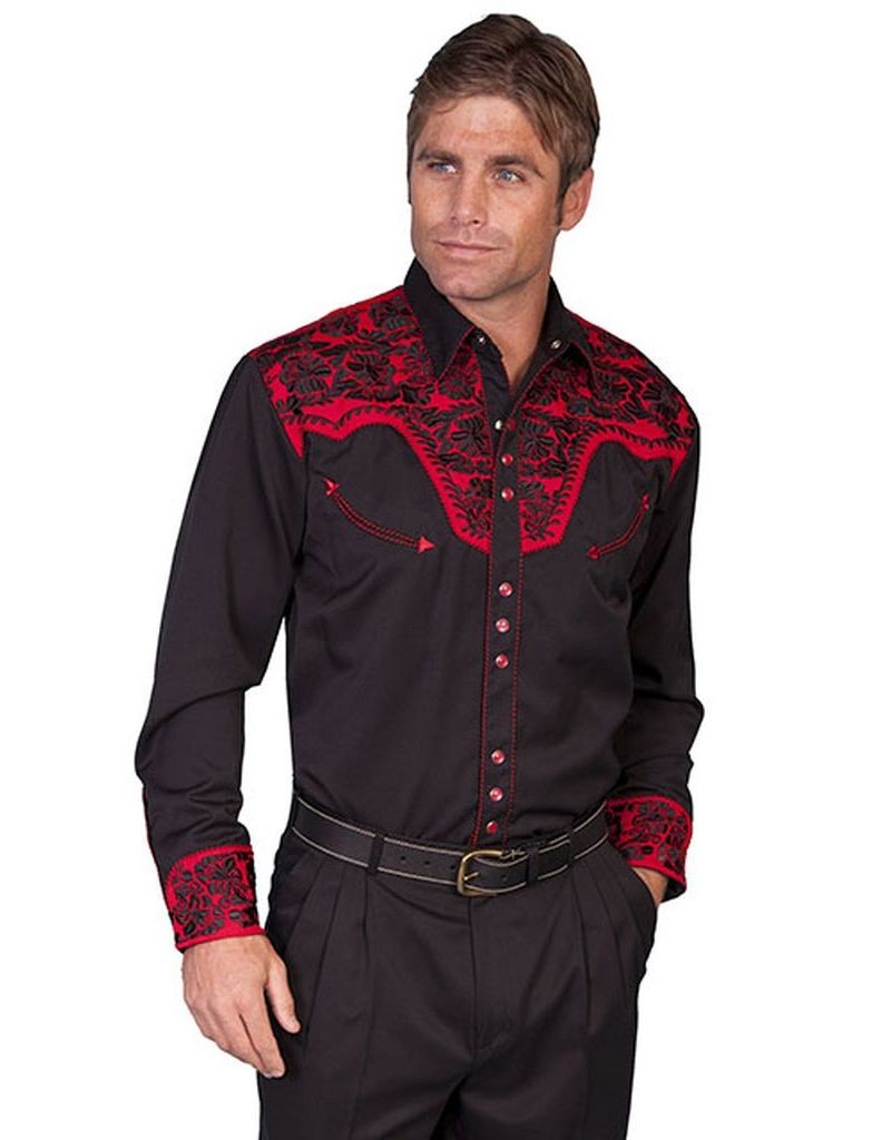 Scully Western Shirt Mens Long Sleeve Embroidered Snap P634