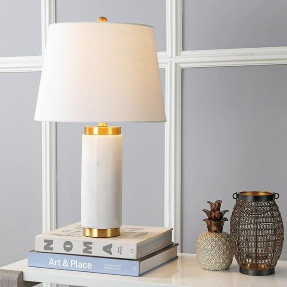 JONATHAN Y Adams 23" Marble LED Table Lamp, White/Brass, JYL5022A