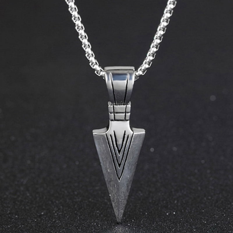 Mens Silver Arrow Head Pendant Necklace Stainless Steel Bead Leather Chain 30" 