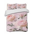 thumbnail image 2 of Quilts Full Size, Romantic Pink Roses Soft Comforter Bedding Set for Bed, Watercolor Botanical Floral Lightweight Quilted Bedspread with Pillow Cover(2 Pieces) for All Season, 78x90 Inch, 2 of 6
