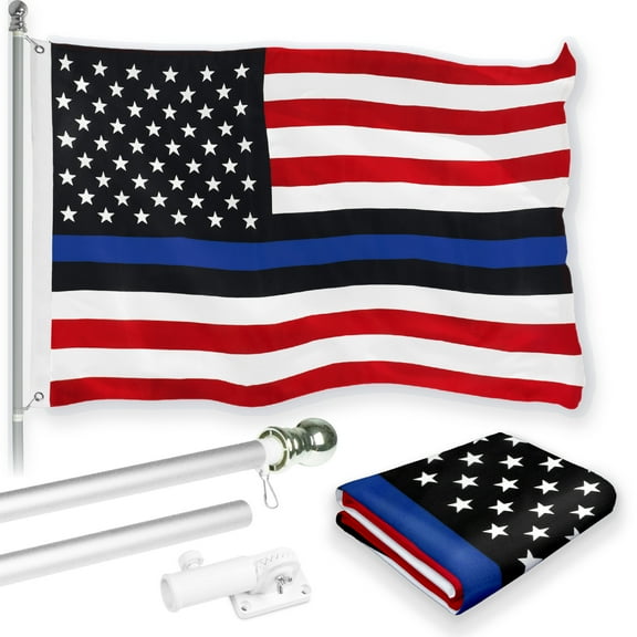 G128 Combo Pack: 6 Feet Tangle Free Spinning Flagpole (Silver) Blue lives matter Flag 3x5 ft Printed 150D Brass Grommets (Flag Included) Aluminum Flag Pole