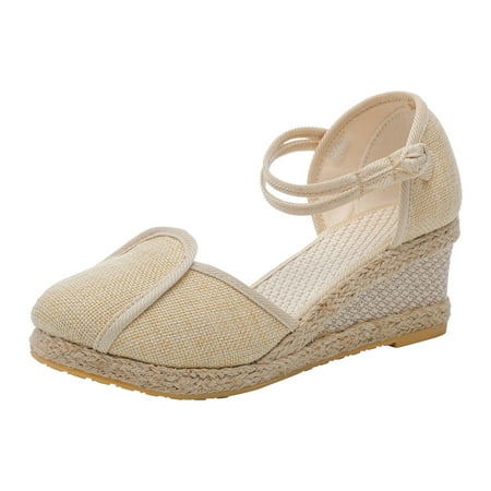 

Sandals Women Leisure Women Summer Weave Wedges Breathable Elastic Band Round Toe Sandals Comfortable Beach Shoes