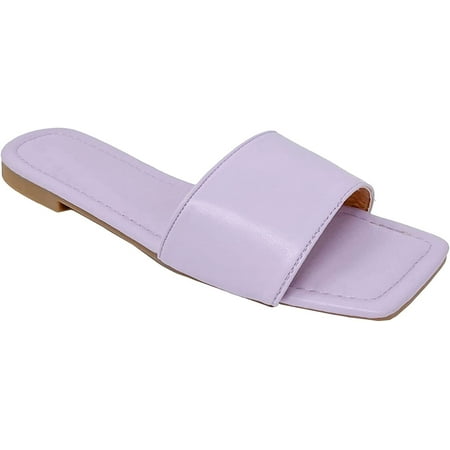 

Women s Square Open Toe Flat Single Strap Summer Slides Sandals