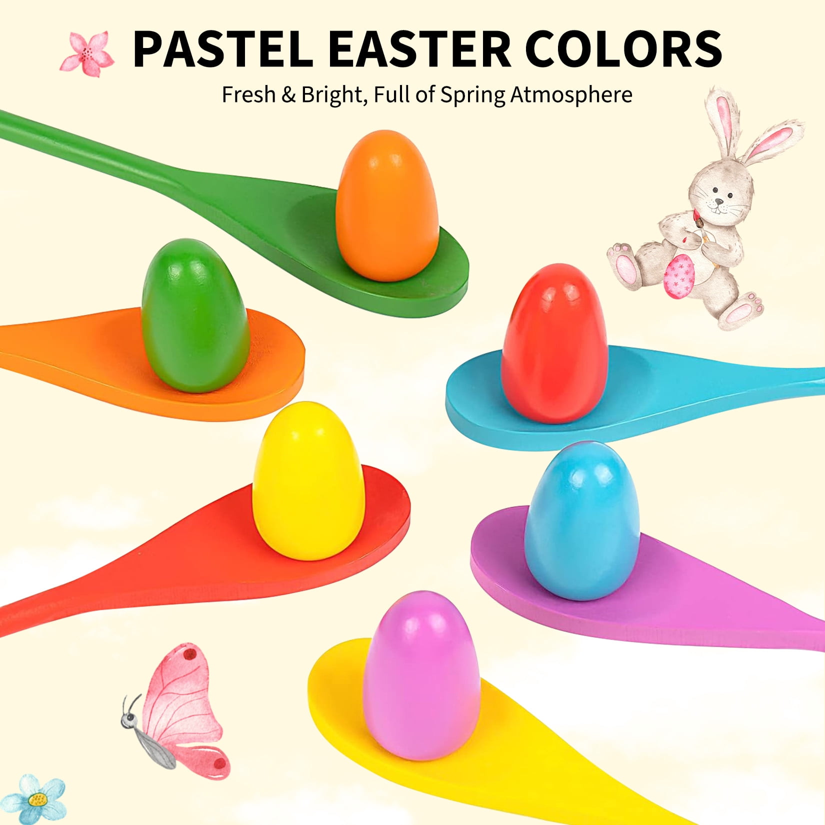 Ataujin 24 PCS Easter Egg and Spoon Race Game Set, Fun Express Egg Spoon Game, 12 Players Carnival Egg and Spoon Relay Game, Outdoor Yard Easter Egg Hunt Birthday Party Lawn
