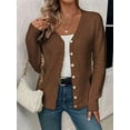 thumbnail image 2 of Sweaters for Women Fall Winter V Neck Button Down Cute Sweater Jacket Knit Tops Coffee Color L, 2 of 7