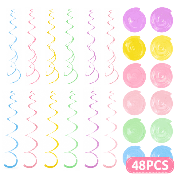 48PCS Hanging Swirls Party Decorations, Pastel Paper Ceiling Streamers for Birthday Wedding Graduation, Spiral Hanging Streamers Decor Set