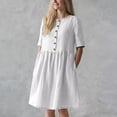 thumbnail image 1 of Meichang Robe d'Été pour Femmes Manches Courtes Décontractée Ligne A Longueur Genou Vintage Demi-Boutonnée en Coton Lin Robe Tunique Fluide de Plage, 1 of 7