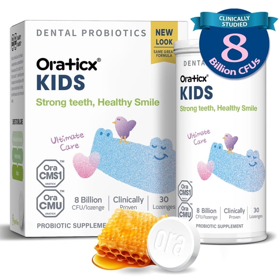 Oraticx Kids Oral Probiotics for Children, Strong Teeth, Healthy Smile, 8 Billion CFU, Yogurt Flavor, 30 Lozenges