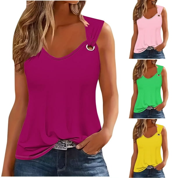 lcziwo Sleeveless Tops for Women Summer Tank Tops 2024 Camisole Tops Basic  Solid Color Lightweight Tank Tops Loose Fit Tunic Basic Tops,Pink,XXL 