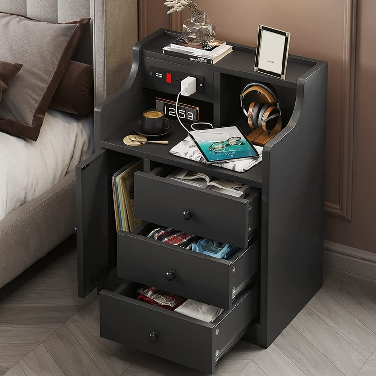 ◇SACWORKS/NIGHT TABLE SIDE TABLE Nightstand, 2-Tier Narrow End Table with Drawer, Industrial
