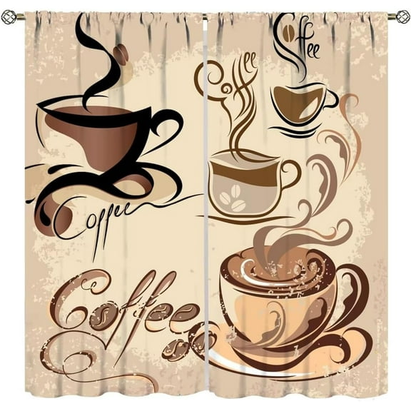 Coffee Kitchen Curtains,Coffee Theme Rustic Drink Dessert Window Treatments for Bedroom Living Room Café Modern Cute Window Drapes 2 Panels Set,Total Size 42 x 54 Inch