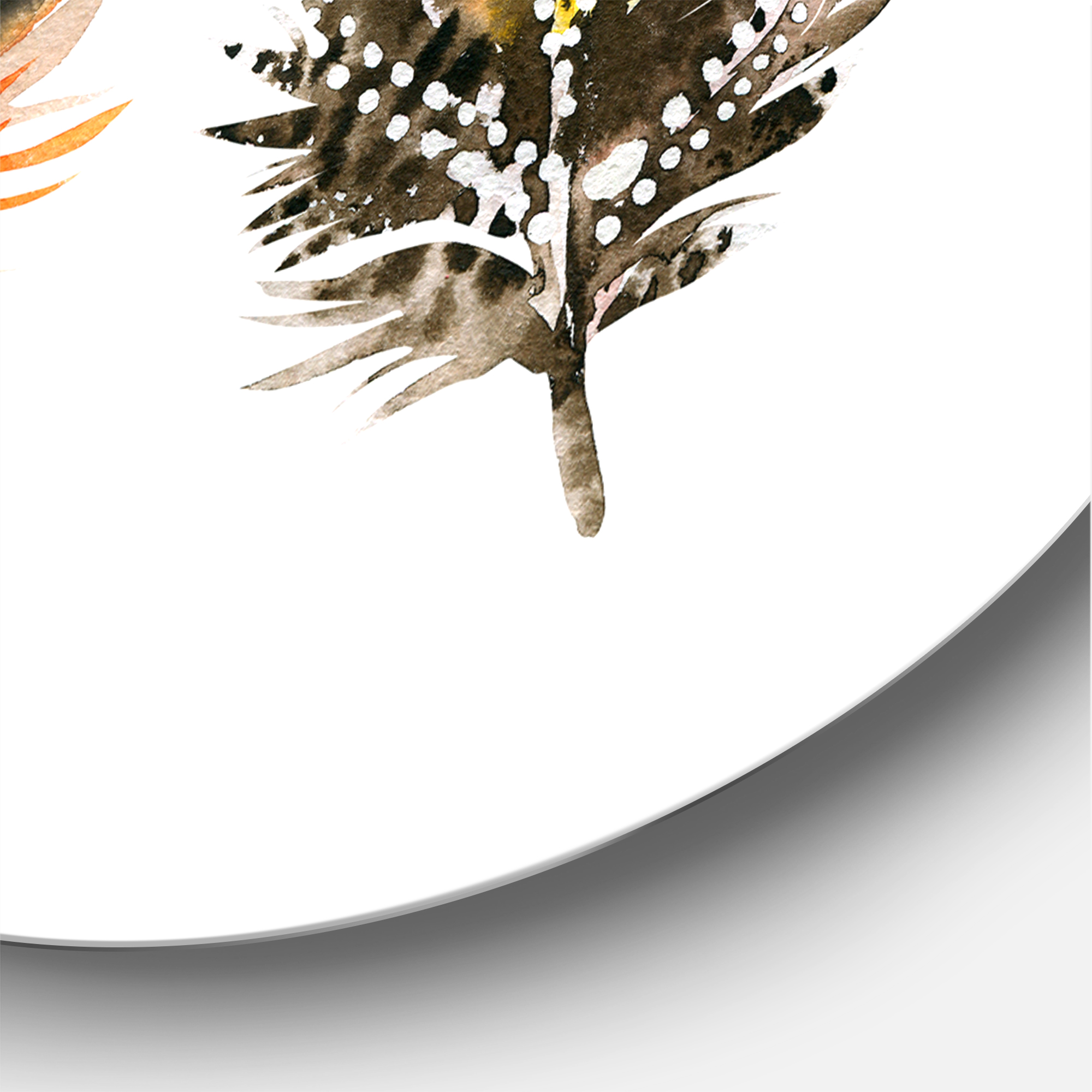 Designart 'Ethnic Boho Art Orange Feathers' Bohemian & Eclectic Circle Metal Wall Art 36x36 - Disc of 36