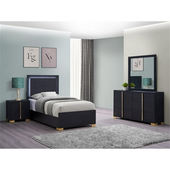 Pemberly Row 4-piece Contemporary Wood Twin Bedroom Set Black and Gold