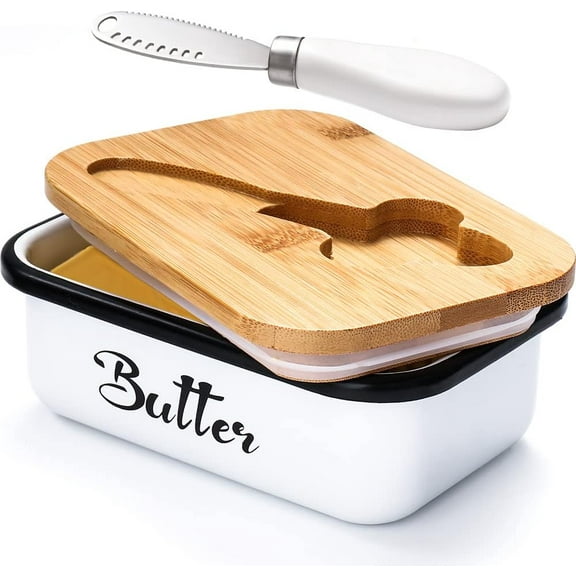 Butter Dish with Lid and Butter Curler Knife for Countertop - Metal Keeper Container with Double Silicone Sealing