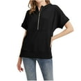 thumbnail image 2 of Xudanell Womens Clothes Fashion Half Zip Hoodie Short Sleeve Pocket Oversized Comfort Colors Sweatshirt Top Black XXL, 2 of 7