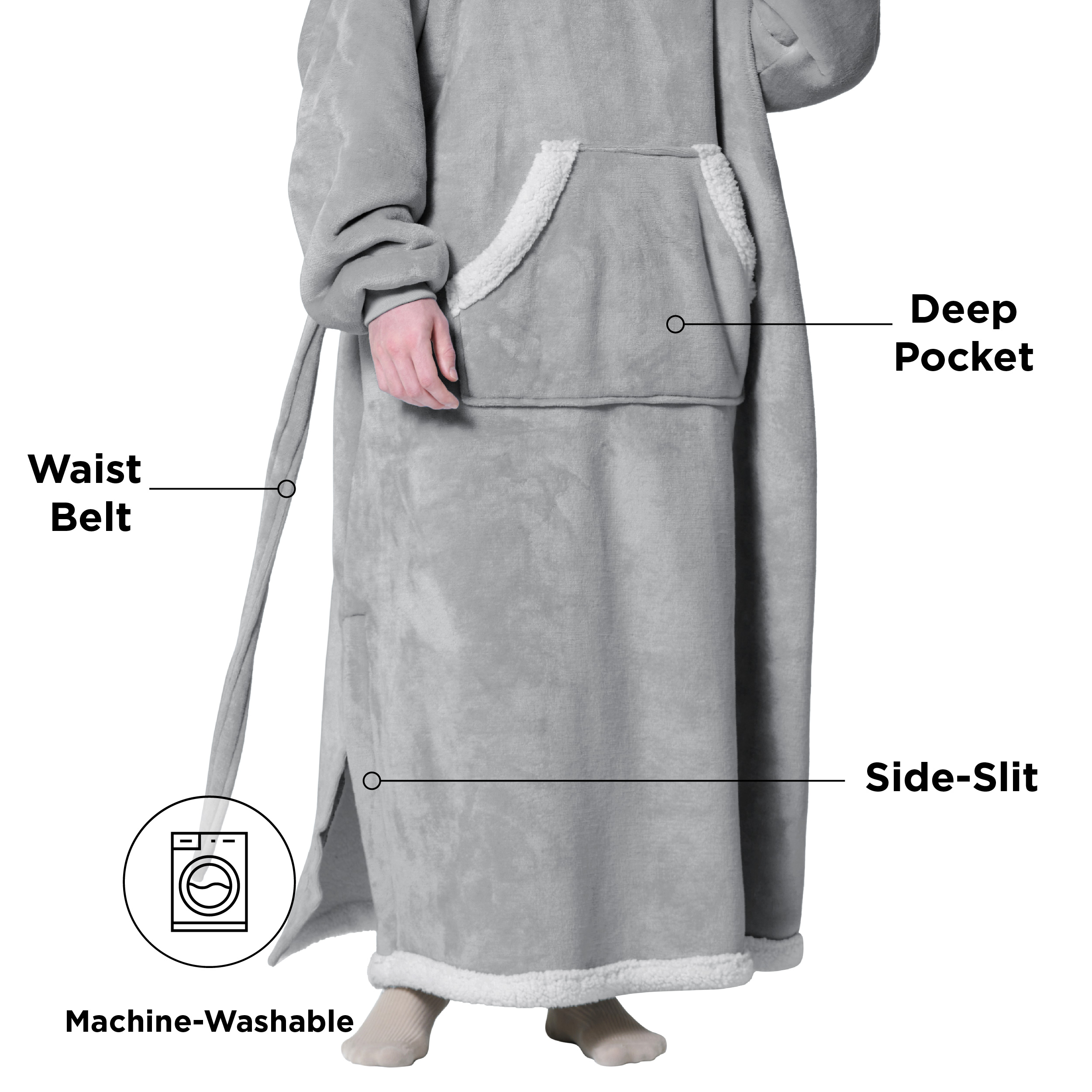 Bedsure Ovesized Wearable Blanket Hoodie, Long Sherpa Fleece Blanket ...