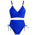thumbnail image 4 of QURATI Swimwear Womens High Waisted Bikini Sets Swimsuits Crisscross Tie Back Bathing Suit Blue M, 4 of 7