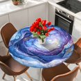 thumbnail image 2 of Modern Blue Round Tablecloth 55-60 Inch Round Fitted Table Cloth with Elastic Edge, Abstract Art Moire Contemporary Waterproof Table Cover Protector for Outdoor Picnic Party Dining, 2 of 6