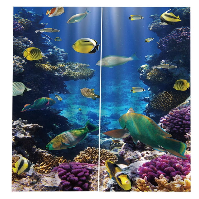 Kearding Cortina de ventana de 2 uds, cortinas con estampado Tropical de peces marinos, cortinas de tela, accesorios interiores, baño para el Sombras de ventana