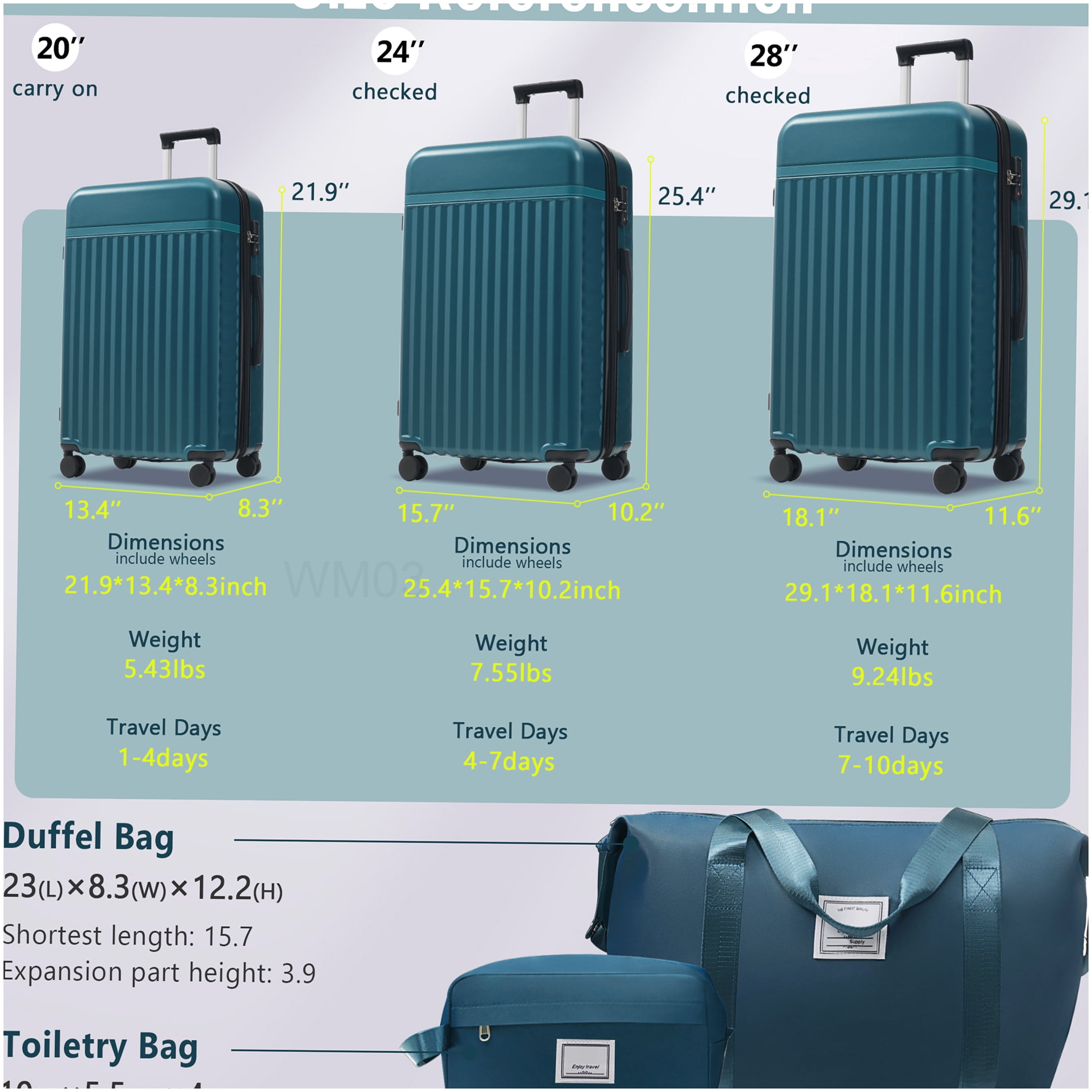 Expandable 5-Piece Hardside Luggage Set in Dark Green, ABS Construction with Spinner Wheels and TSA Lock