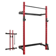 ELEVTAB Folding Power Rack Cage,800lbs Capacity Wall Mounted Weight Rack with Pull-up Bar,Space Saving Home Gym Equipment(Red)