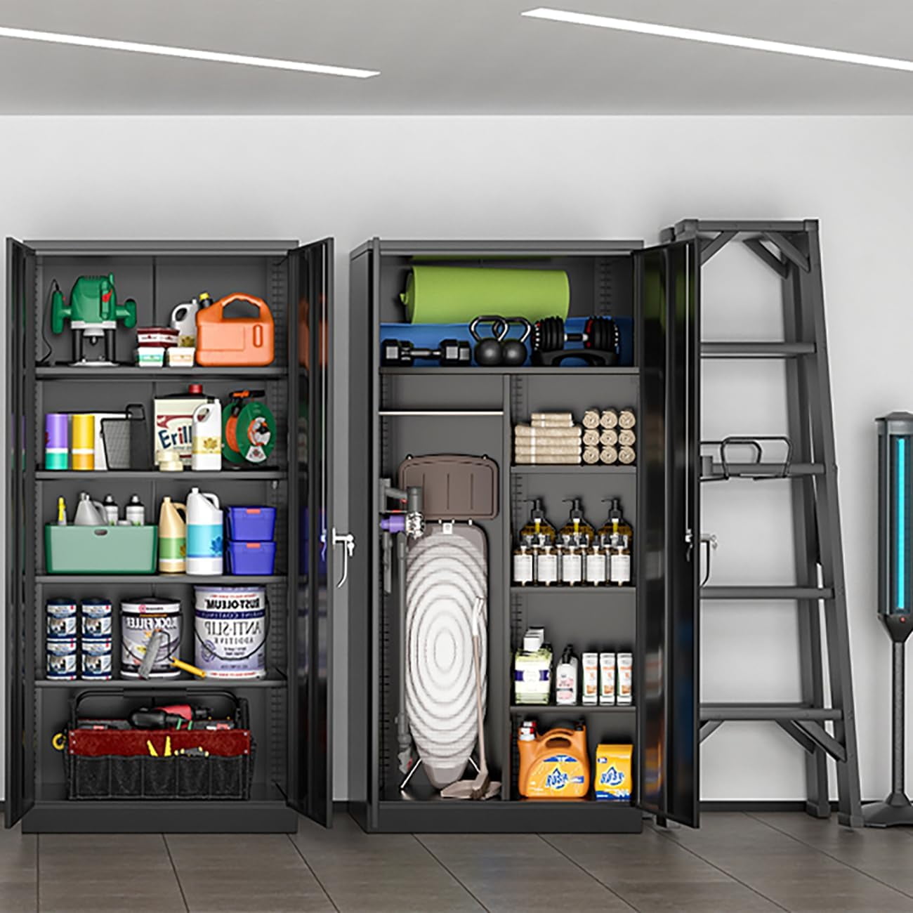 SUNCROWN Metal Wardrobe Closet with Lock, Clothing Locker, 72" H Storage Cabinets for Home Office, School, Employee, Gym, Government, Broom (Black)