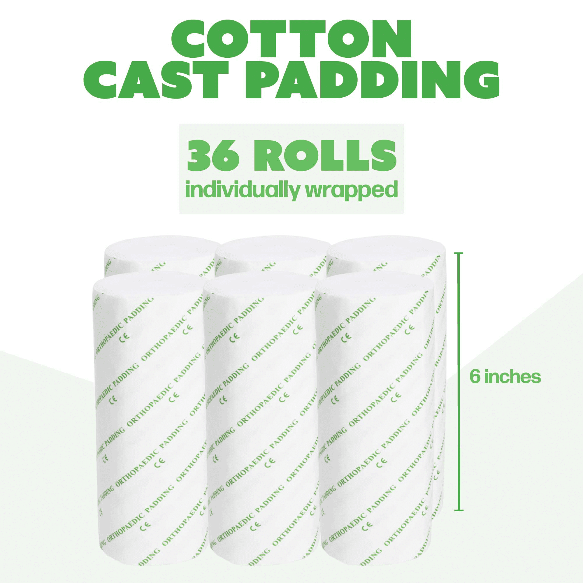 Cotton Cast Padding, 36 Rolls, 6” x 12ft, Undercast Padding Cotton, Gauze Bandage for Halloween Wrap Bandage Art Projects, Body Casts, Mask Making, Hobby Craft, Wound Care, Orthopedic