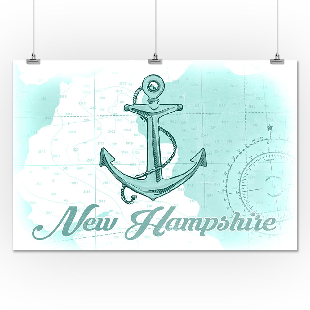 New Hampshire Whale Coastal Icon 24x36 Giclee Gallery Print, Wall Decor Travel Poster Teal