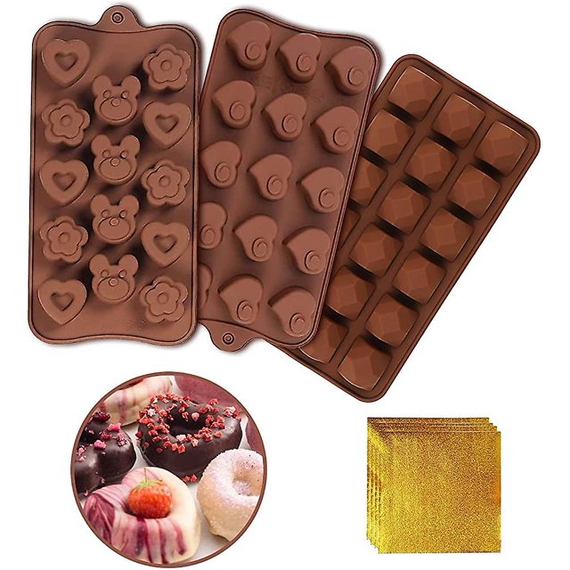 3 moldes de silicona para chocolate, molde para caramelos de chocolate con 100 láminas de oro. Sincero Hogar