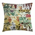 thumbnail image 1 of Retro Throw Pillow Cushion Cover, Grunge Style Collage Print of Old Torn Posters Magazines Newspapers Paper Art Print, Decorative Square Accent Pillow Case, 18 X 18 Inches, Multicolor, by Ambesonne, 1 of 2
