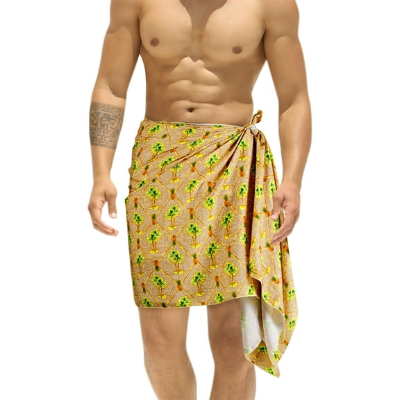 HAPPY BAY Men's Swimwear Beach Summer Pareo Short Sarong One Size Tawny, Palm Tree Vacation Holiday Aloha