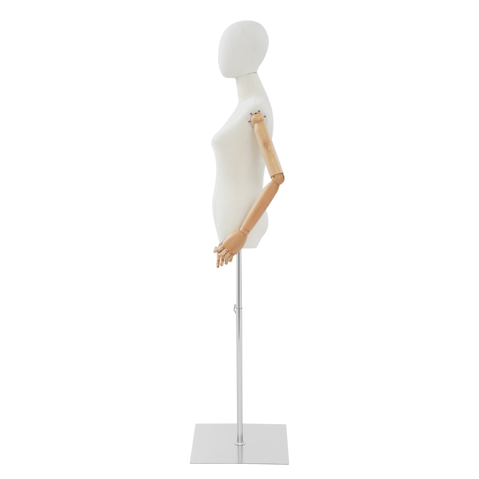 Female Mannequin, Female Dress Form Display, Adjustable Height（White + Wood Color + Silver）