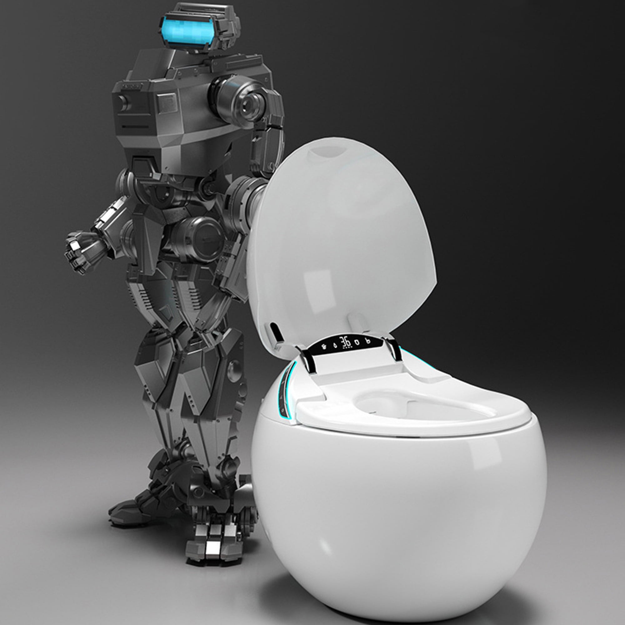 Yulika Spherical Smart Toilet,One piece Auto Open/Close Lid Toilet with Adjustable Heated Seat