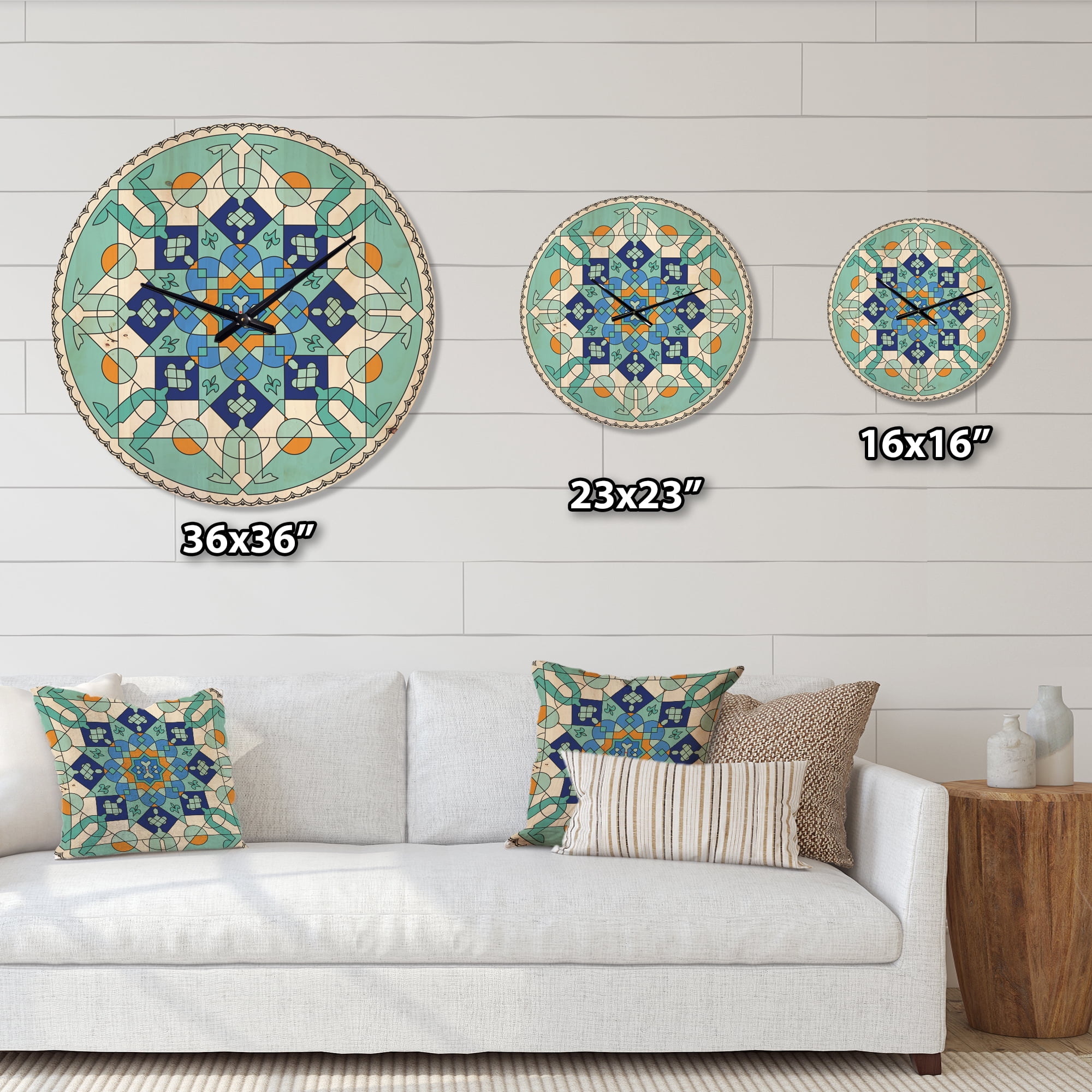 Designart 'Beautiful Blue Morroccan tile ' Modern Wood Wall Clock