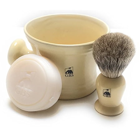 GBS 3 Piece set -Comes in Gift Box- Pure Badger Shaving Brush, GBS