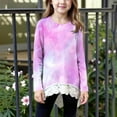 thumbnail image 2 of AINIYS Girls Crewneck Pullover Long Sleeve Loose Soft Swing T-Shirt Trendy Tie-Dye Irregular Hem Lace Sweatshirt Pink 8-9Years, 2 of 5